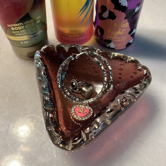 Art Deco Vintage Blown Glass Strawberry Amethyst Vanity Tray Centerpiece Decor - Picture 5 of 14